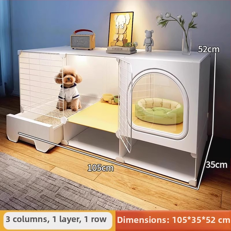 Cușcă pentru câini cu toaletă separată, o cameră, un living și o baie, cușcă pentru câini mici, cușcă pentru animale de companie de uz casnic, tip Teddy Pomeranian