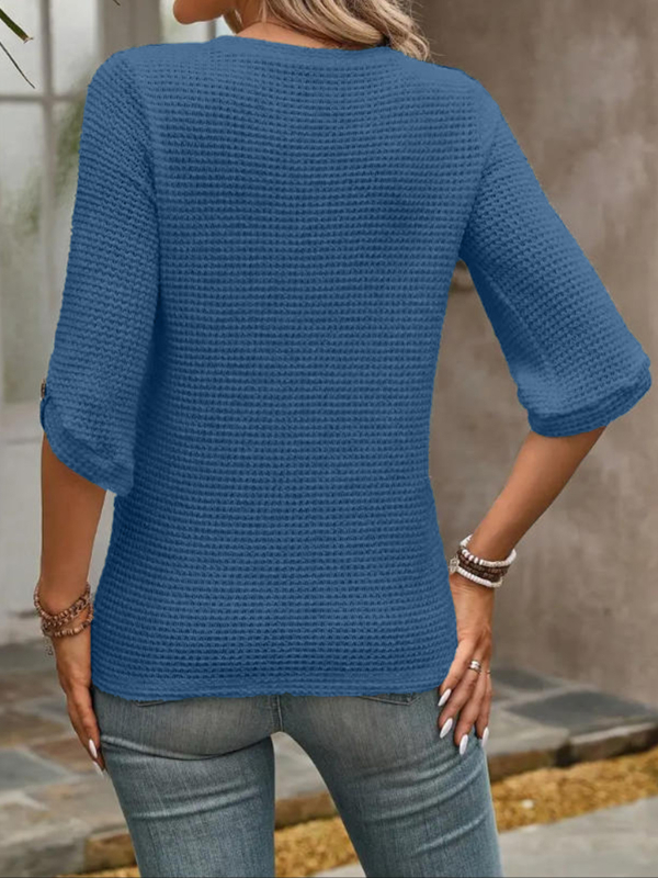 2025. aasta kevad- ja sügisene uus stiil Amazon Aliexpressi väliskaubanduse naiste vabaaja T-särk keskmise varrukaga vahvliga elegantne stiil