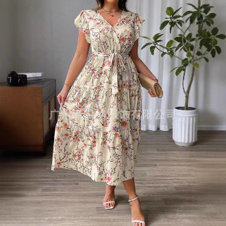 Γυναικεία ρούχα για μεγάλα μεγέθη Νέα 2025 για την Ευρώπη και την Αμερική Amazon Cross-border Γυναικεία ρούχα για το καλοκαίρι Νέα Γυναικεία ρούχα με V-neck εκτύπωση