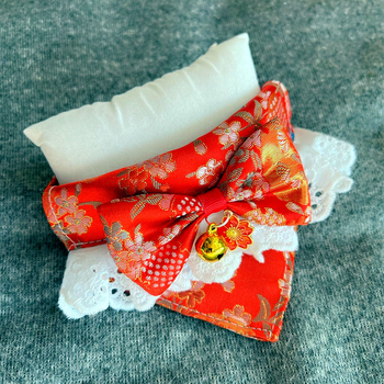 Πρωτοχρονιάτικο κασκόλ για κατοικίδια με ζεστό λαιμό και παπιγιόν για γατάκια, φθινόπωρο και χειμώνα, κινέζικο στυλ, Πρωτοχρονιάτικο παπιγιόν για κατοικίδια