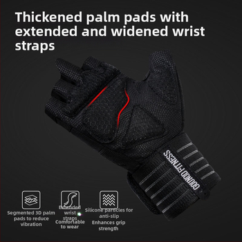 „Gounod Sports Fitness“ puspirščių pirštinės su storomis neslidžiomis, dilimui atspariomis delnų apsaugomis. Sportinės riešų apsaugos. Sunkumų kilnojimo įranga. Delnų apsaugos.