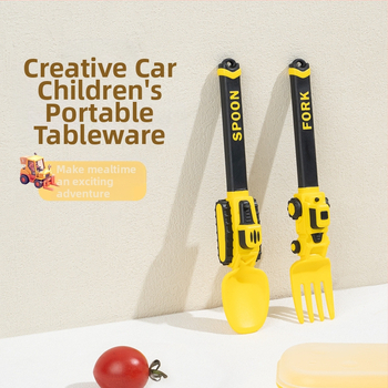 Vaikų darželio inžinerijos transporto priemonės stiliaus tvirtas PP aukštai temperatūrai atsparus kastuvo, šakutės šaukštų rinkinys kūdikiams skirtas animacinis šaukštas šakutė