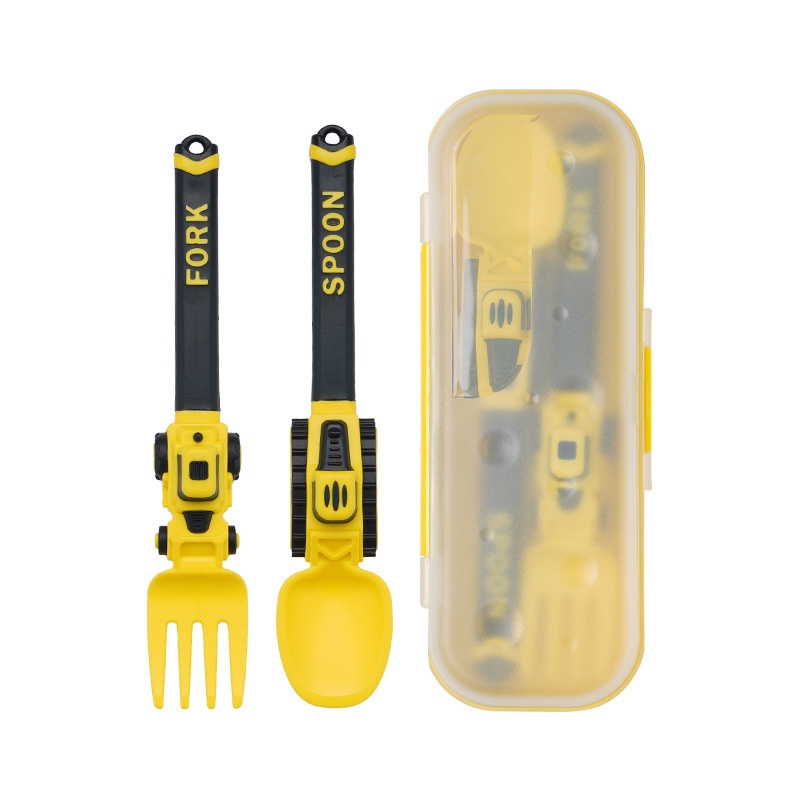 Vaikų darželio inžinerijos transporto priemonės stiliaus tvirtas PP aukštai temperatūrai atsparus kastuvo, šakutės šaukštų rinkinys kūdikiams skirtas animacinis šaukštas šakutė