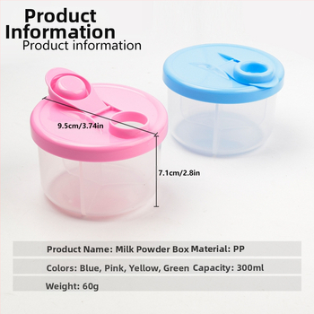 Nauja kūdikių pieno miltelių pakavimo dėžutė, patogi trijų skyrių pieno miltelių laikymo dėžutė, nuimamas pieno miltelių indelis, didmeninė prekyba 300 ml