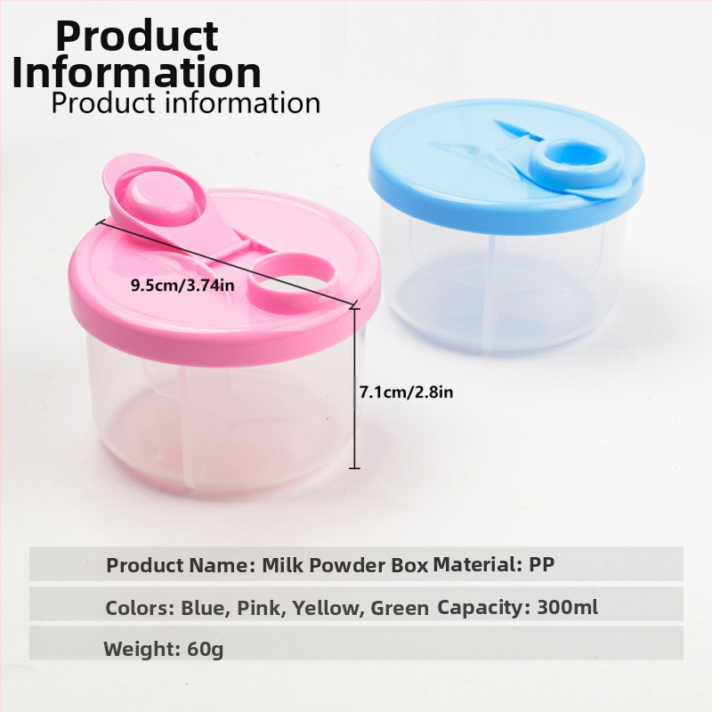 Кутия за опаковка на мляко на прах за ново бебе, удобна кутия за съхранение на мляко на прах с три отделения, подвижен буркан за мляко на прах на едро 300 мл