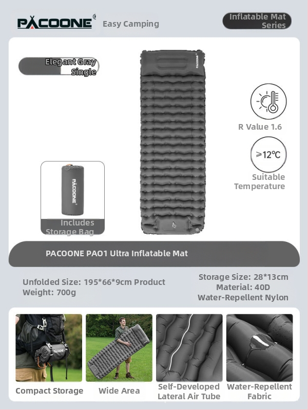 Pacoone täispuhutav madratsitelk, õues kasutatav telkimisstiilis magamismatt, paksendatud TPU üheinimese madrats, kaasaskantav niiskuskindel matt