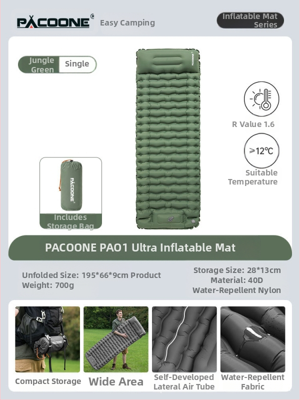 Pacoone täispuhutav madratsitelk, õues kasutatav telkimisstiilis magamismatt, paksendatud TPU üheinimese madrats, kaasaskantav niiskuskindel matt