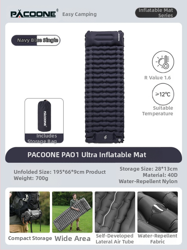 Pacoone täispuhutav madratsitelk, õues kasutatav telkimisstiilis magamismatt, paksendatud TPU üheinimese madrats, kaasaskantav niiskuskindel matt