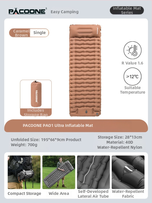 Pacoone täispuhutav madratsitelk, õues kasutatav telkimisstiilis magamismatt, paksendatud TPU üheinimese madrats, kaasaskantav niiskuskindel matt