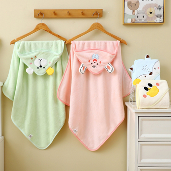 Koralinio aksomo vaikiškas rankšluostis, metmeniniu būdu megztas sustorintas kūdikio vokelis, naujagimio pledukas, animacinio filmuko gobtuvas, tinka visiems metų laikams