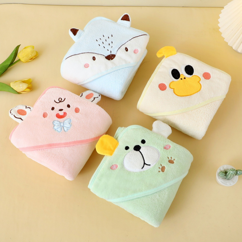 Koralinio aksomo vaikiškas rankšluostis, metmeniniu būdu megztas sustorintas kūdikio vokelis, naujagimio pledukas, animacinio filmuko gobtuvas, tinka visiems metų laikams