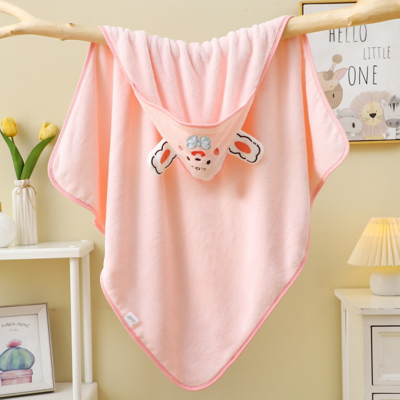 Koralinio aksomo vaikiškas rankšluostis, metmeniniu būdu megztas sustorintas kūdikio vokelis, naujagimio pledukas, animacinio filmuko gobtuvas, tinka visiems metų laikams