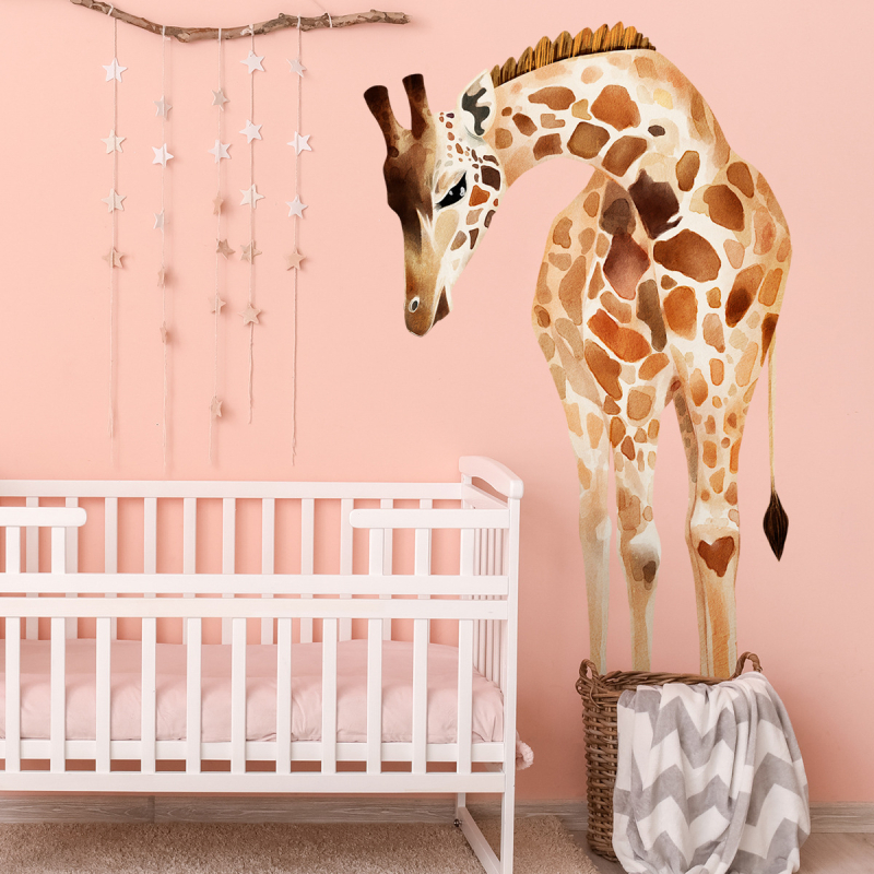 Erinevad koomiksiloomad, kaelkirjaku oksad, linnud, seinakleebised, lastetoa kodu taustakaunistused, kaunistavad isekleepuvad seinakleebised