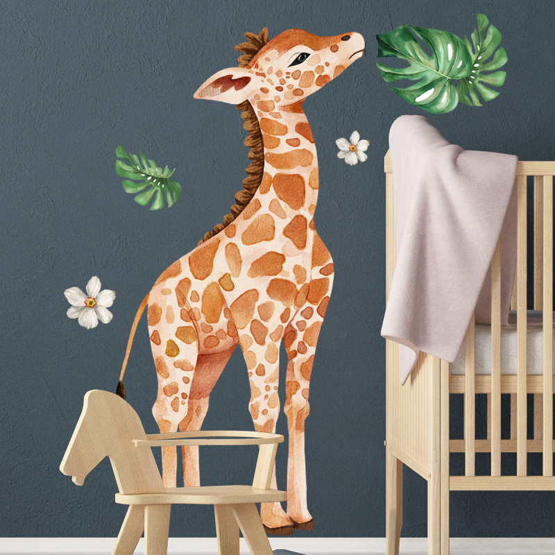 Erinevad koomiksiloomad, kaelkirjaku oksad, linnud, seinakleebised, lastetoa kodu taustakaunistused, kaunistavad isekleepuvad seinakleebised