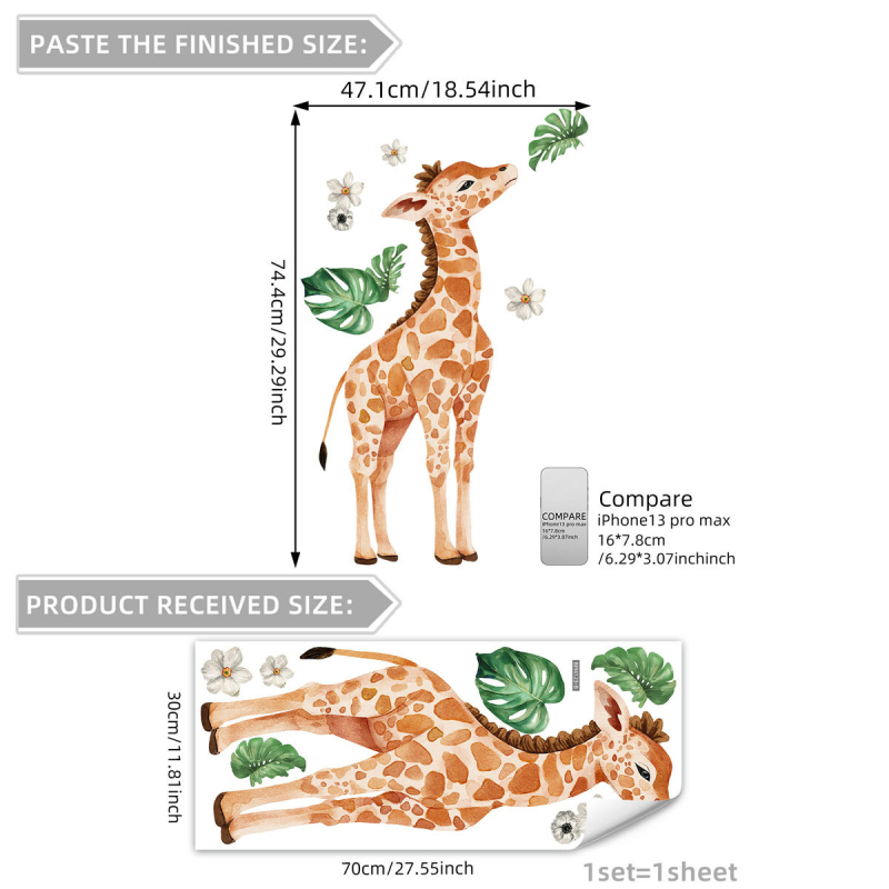 Erinevad koomiksiloomad, kaelkirjaku oksad, linnud, seinakleebised, lastetoa kodu taustakaunistused, kaunistavad isekleepuvad seinakleebised