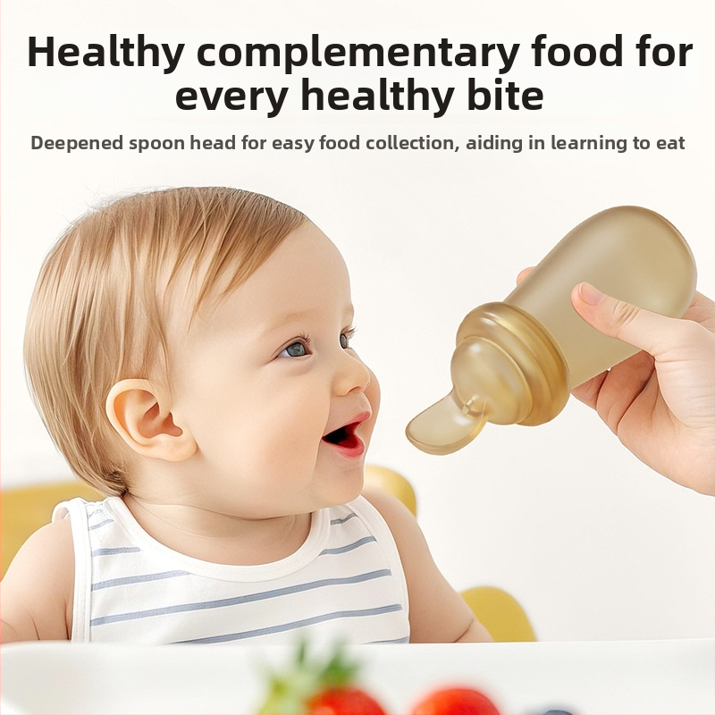 Beebi silikoonist riisiteravilja lusikas pigista silikoonist söötmislusikas riisiteraviljapudel silikoonist pehme lusikas beebi hulgimüük