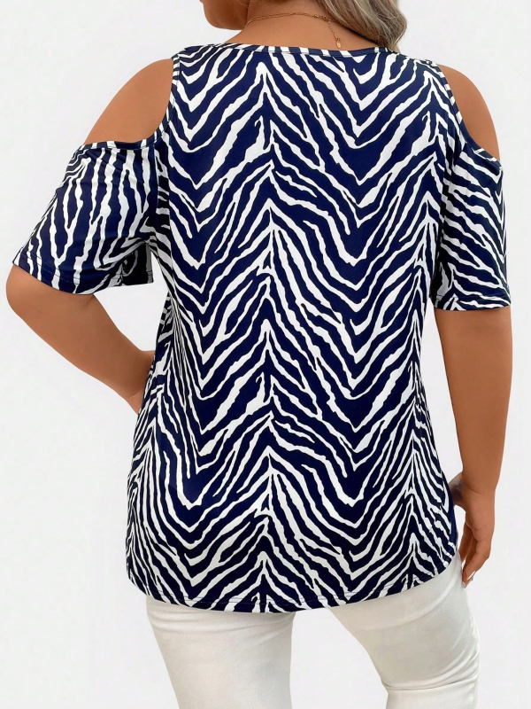 2025. gada Eiropas un Amerikas pārrobežu vasaras jauns plus izmēra sieviešu plecu izgriezuma V veida kakla tops ikdienas un ērts ceļojumu atvaļinājums