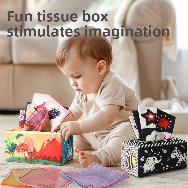 Kūdikių linksmybės, audinių dėžutė, vaikiška audinių knyga, dėlionė, ankstyvojo ugdymo žiedas, popierius, gali įkąsti, 0–3 metų naujagimio raminamieji žaislai