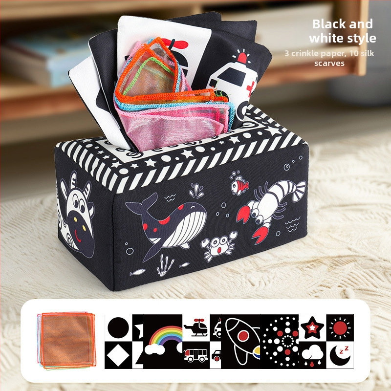 Kūdikių linksmybės, audinių dėžutė, vaikiška audinių knyga, dėlionė, ankstyvojo ugdymo žiedas, popierius, gali įkąsti, 0–3 metų naujagimio raminamieji žaislai