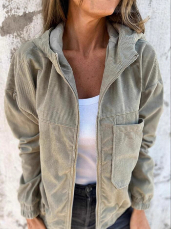 Independent Station Cross-Border Ζεστό Φθινοπωρινό Νέο Μονόχρωμο Γυναικείο Μπουφάν Ευρωπαϊκό και Αμερικανικό Απλό Στυλ Κοτλέ Μπουφάν με Κουκούλα Γυναικείο