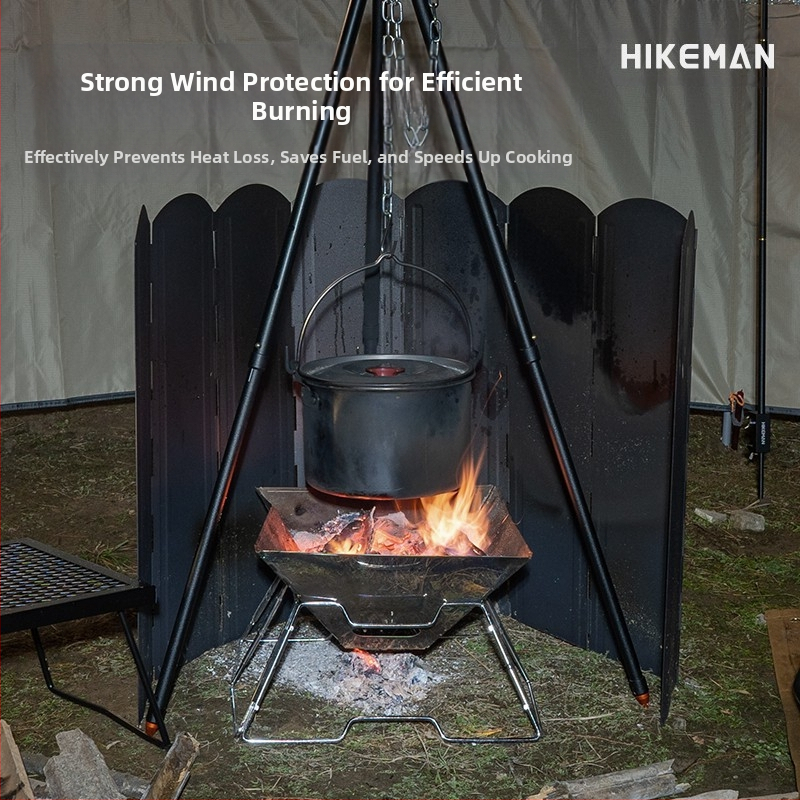 Vonkajší čierny veľký čelný štít, kempingový gril, ohnisko, skladací riad, pozinkovaný plech, zhromažďovanie tepla, čelný štít