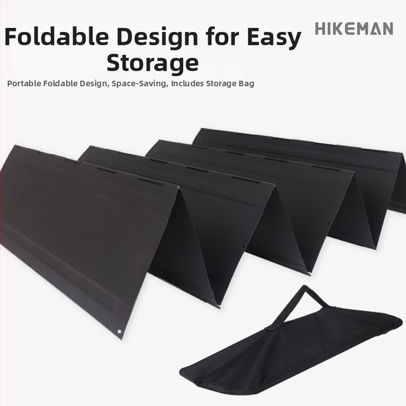 Vonkajší čierny veľký čelný štít, kempingový gril, ohnisko, skladací riad, pozinkovaný plech, zhromažďovanie tepla, čelný štít