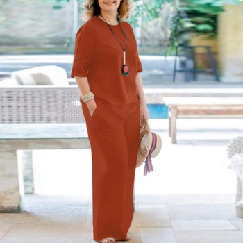 2023 Διασυνοριακό Εξωτερικό Εμπόριο Καλοκαίρι Νέο Γυναικείο Μονόχρωμο Μπλουζάκι με Ριχτά Μανίκια Παντελόνια Μοντέρνο Casual Κοστούμι Γυναικείο