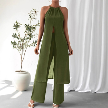 Νέο Ευρωπαϊκό και Αμερικανικό Κοστούμι με Ψηλόμεσο Παντελόνι και Αμάνικο, Σέξι Φόρεμα Spice Girls με Κρεμαστό Λαιμό, Χωρίς Πλάτη, Γυναικείο