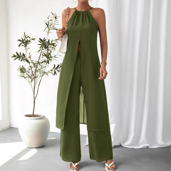 Νέο Ευρωπαϊκό και Αμερικανικό Κοστούμι με Ψηλόμεσο Παντελόνι και Αμάνικο, Σέξι Φόρεμα Spice Girls με Κρεμαστό Λαιμό, Χωρίς Πλάτη, Γυναικείο