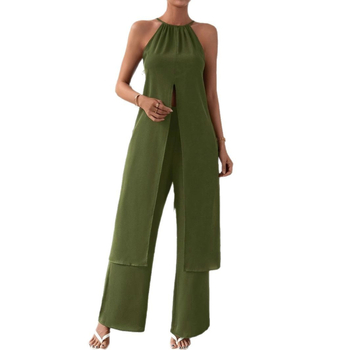 Νέο Ευρωπαϊκό και Αμερικανικό Κοστούμι με Ψηλόμεσο Παντελόνι και Αμάνικο, Σέξι Φόρεμα Spice Girls με Κρεμαστό Λαιμό, Χωρίς Πλάτη, Γυναικείο