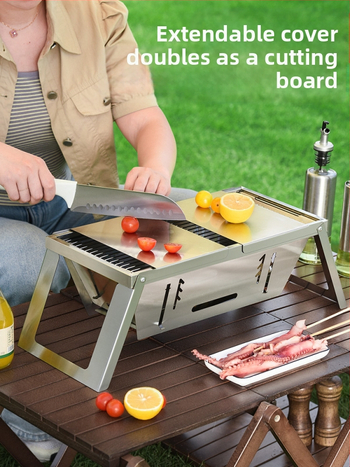 Εξωτερικός φούρνος μπάρμπεκιου από ανοξείδωτο χάλυβα, φορητός, πτυσσόμενος φούρνος μπάρμπεκιου με παχύρρευστα κάρβουνα, οικιακή μικρή εστία ψησίματος με άνθρακα