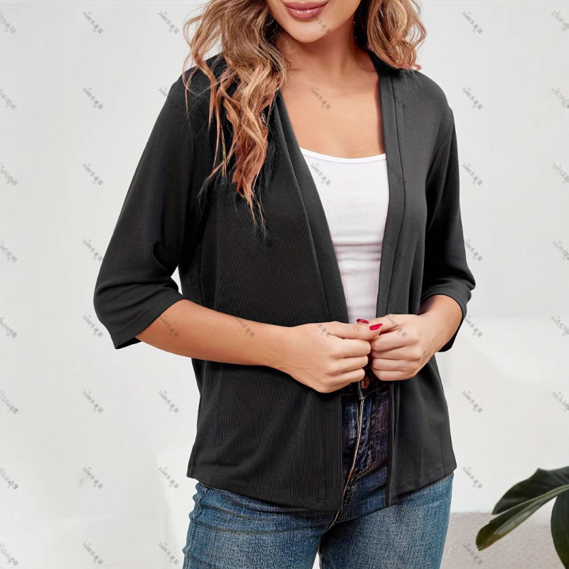 Femeii elegante cu mânecă lungă și decolteu în V, bluză slim fit, culoare solidă, Cardigan, bluză de seară, bluză de seară transfrontalieră, bluză de seară