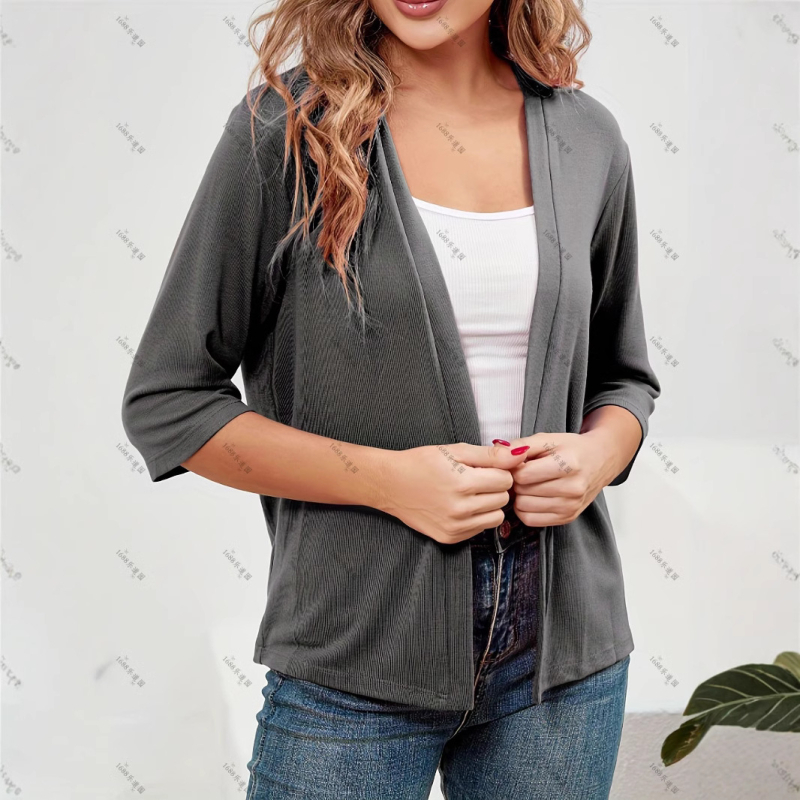 Femeii elegante cu mânecă lungă și decolteu în V, bluză slim fit, culoare solidă, Cardigan, bluză de seară, bluză de seară transfrontalieră, bluză de seară