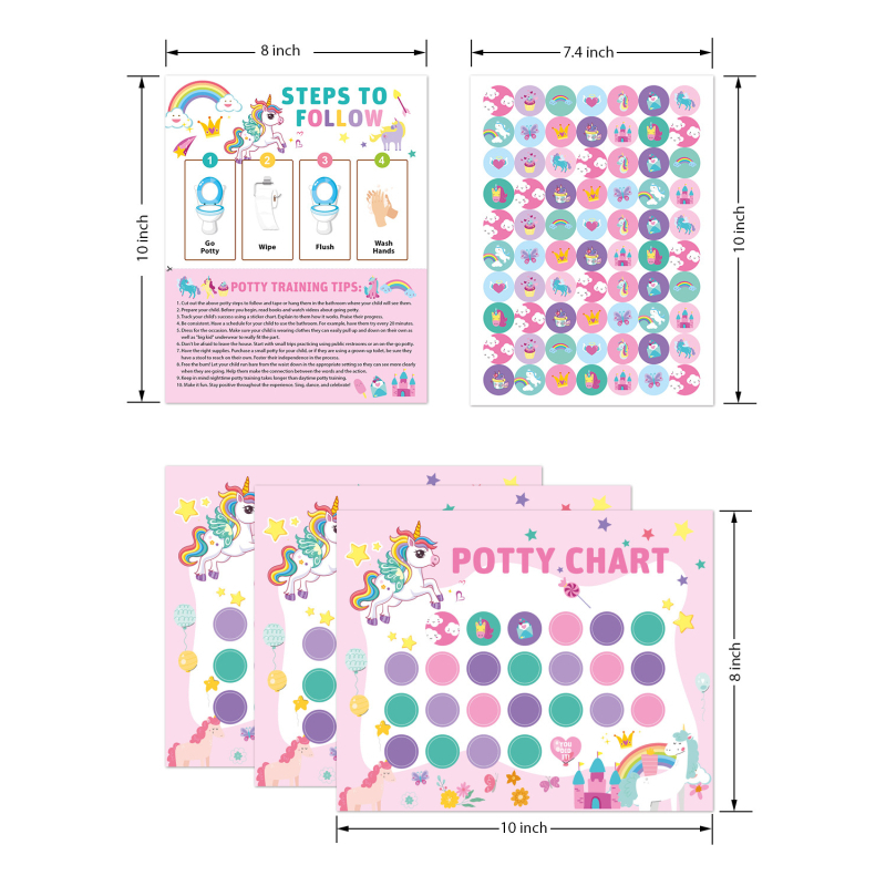 Vaikų tualeto mokymo vienaragio lipdukų lentelė tarpvalstybiniams vaikams, berniukų ir mergaičių tualeto įpročiai, lavinantis mokymąsi puoduku