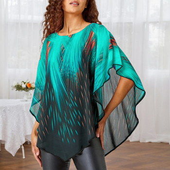 2025 Νέο διασυνοριακό Amazon TEMU Fireworks Print ψεύτικο σάλι δύο τεμαχίων για γυναίκες, κομψές, καλοκαιρινές μπλούζες, για μεγάλα μεγέθη