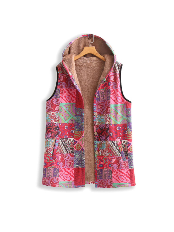 2024. aasta Euroopa ja Ameerika sügis- ja talvine varrukateta soe plahvatuslik uus naisterõivaste imitatsioonhirvenahast samettrükiga vintage inkrusteeritud äärega vest