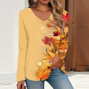 Νέο Ευρωπαϊκό και Αμερικανικό γυναικείο μπλουζάκι με μακριά μανίκια και τρισδιάστατη εκτύπωση σε φαρδιά σχέδια, με αφηρημένο σχέδιο, για γυναίκες και μέγεθος 2024