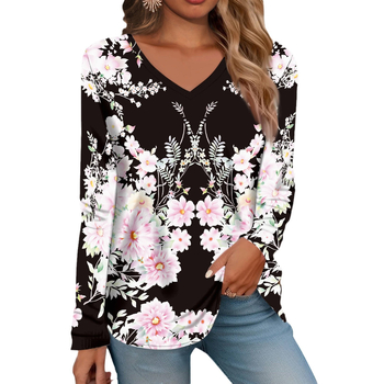 Νέο Ευρωπαϊκό και Αμερικανικό γυναικείο μπλουζάκι με μακριά μανίκια και τρισδιάστατη εκτύπωση σε φαρδιά σχέδια, με αφηρημένο σχέδιο, για γυναίκες και μέγεθος 2024