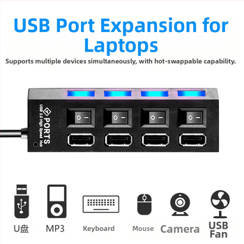 4-pordiline USB 3.0 jaotur, kiire jaotur, USB-jaoturiga dokkimisjaam, sõltumatu lülitiga üks-seitsmele jaoturiga dokkimisjaam