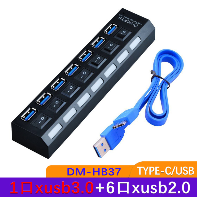 4-pordiline USB 3.0 jaotur, kiire jaotur, USB-jaoturiga dokkimisjaam, sõltumatu lülitiga üks-seitsmele jaoturiga dokkimisjaam