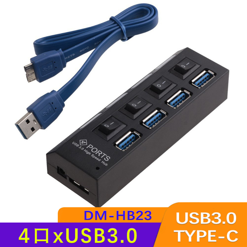 4-pordiline USB 3.0 jaotur, kiire jaotur, USB-jaoturiga dokkimisjaam, sõltumatu lülitiga üks-seitsmele jaoturiga dokkimisjaam