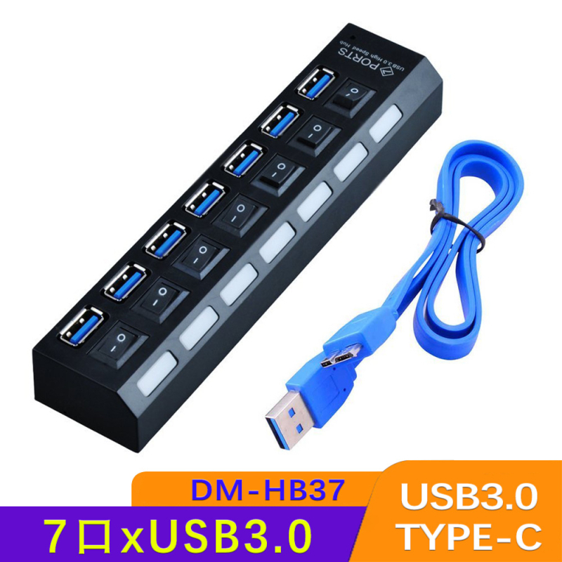 4-pordiline USB 3.0 jaotur, kiire jaotur, USB-jaoturiga dokkimisjaam, sõltumatu lülitiga üks-seitsmele jaoturiga dokkimisjaam
