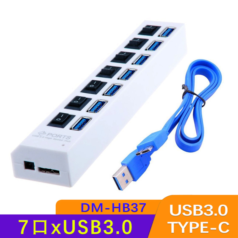 4-pordiline USB 3.0 jaotur, kiire jaotur, USB-jaoturiga dokkimisjaam, sõltumatu lülitiga üks-seitsmele jaoturiga dokkimisjaam