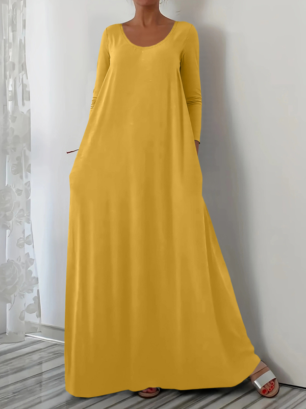 2025. aasta Euroopa-Ameerika piiriülene Amazoni kiirelt müüv bestseller, ümara kaelusega pika stiiliga kleit, pikkade varrukatega, ühevärviline, lihtne ja minimalistlik.