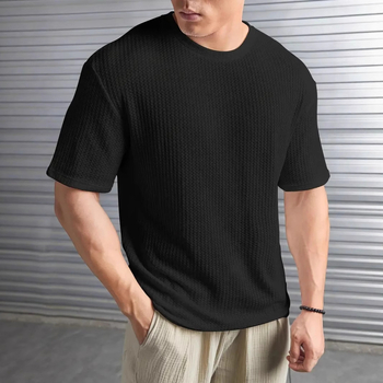 Νέο καλοκαιρινό ανδρικό μπλουζάκι Xiyin Amazon Aliexpress Pure Color Jacquard με στρογγυλή λαιμόκοψη και κοντομάνικο ύφασμα για άνδρες του 2025