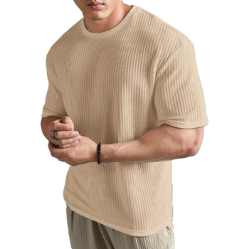 Νέο καλοκαιρινό ανδρικό μπλουζάκι Xiyin Amazon Aliexpress Pure Color Jacquard με στρογγυλή λαιμόκοψη και κοντομάνικο ύφασμα για άνδρες του 2025