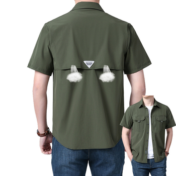 Καλοκαιρινό πουκάμισο εργασίας με πολλές τσέπες, με κοντομάνικο πουκάμισο για υπαίθριες δραστηριότητες, αναπνεύσιμο, λεπτό πουκάμισο από μετάξι Ice, ελαστικό, γρήγορο στέγνωμα, για άνδρες