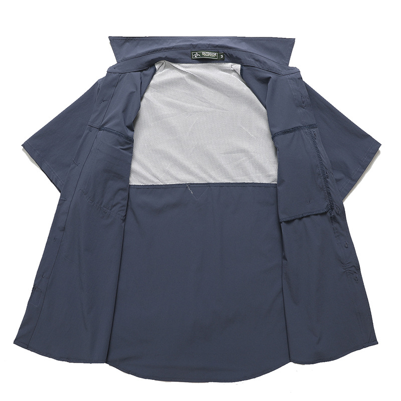 Suvine õues kasutatav vabaaja mitme taskuga tööriietus, lühikeste varrukatega särk, hingav õhuke särk, jääsiidist elastne, kiiresti kuivav meeste tööriietus