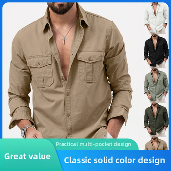2025 Διασυνοριακό Επαγγελματικό Casual Στενή Γραμμή Πουκάμισο Independent Station για Άνδρες, Ευρωπαίους και Αμερικανούς, με Πολλαπλές Τσέπες, Casual, Μακρυμάνικα Μπλούζες για Άνδρες