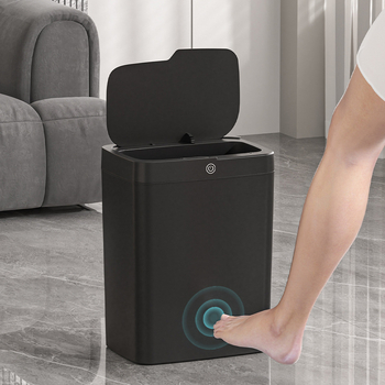 Bekontakčiu būdu atidaroma išmanioji šiukšliadėžė su dangteliu, automatinė pakavimo išmanioji šiukšliadėžė, šiukšliadėžė vonios kambario tarpui